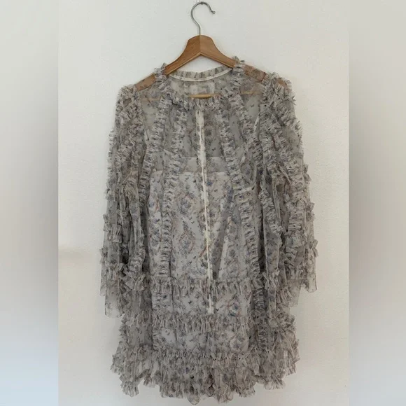 Mac Duggal Long-Sleeve Printed Mesh A-Line Mini Dress - Picture 9 of 13